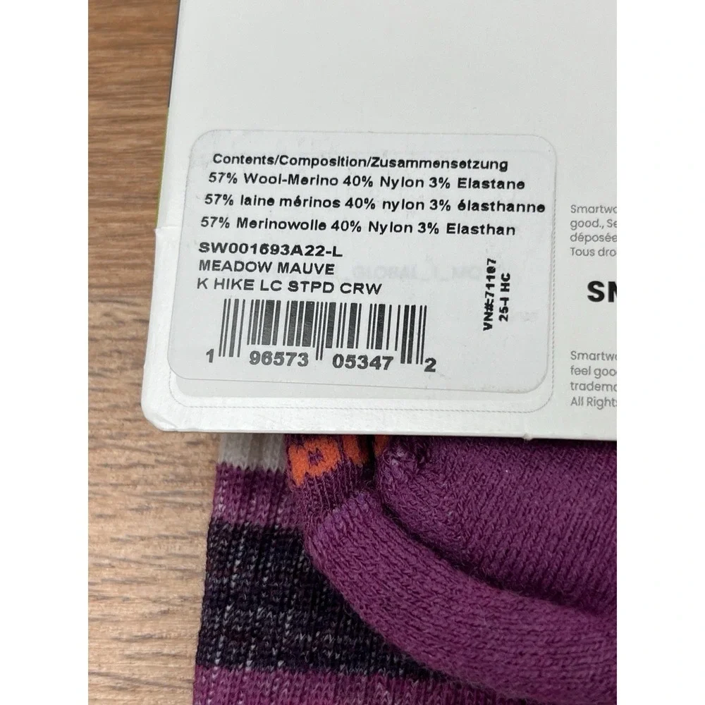 Smartwool Kids Hike Light Cushion Crew Socks‎ Size Large (3-6) Merino Wool NEW